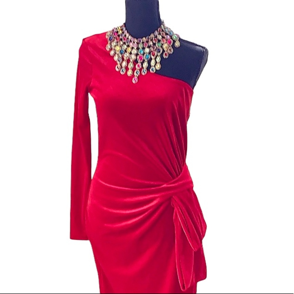 Fashion Nova  Red Velvet Midi Dresses Size M - Picture 4 of 6